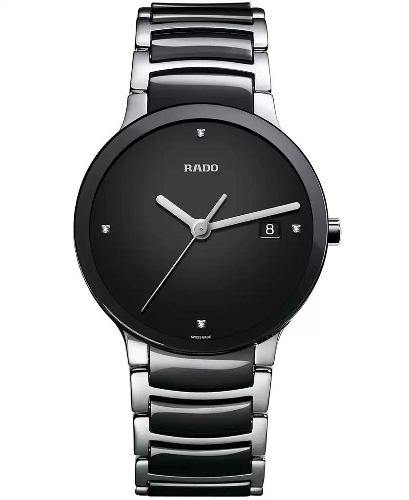 商品Rado|Watch, Unisex Swiss Centrix Diamond Accent Stainless Steel and Black Ceramic Bracelet 38mm R30934712,价格¥10131,第1张图片