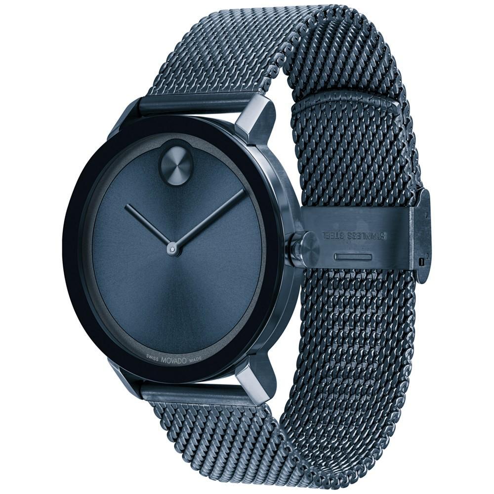 商品Movado|Men's Swiss Bold Blue Ion-Plated Stainless Steel Mesh Bracelet Watch 40mm,价格¥5198,第4张图片详细描述