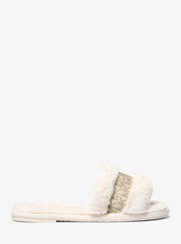 商品Michael Kors|Alexis Faux Fur and Metallic Signature Logo Slide Sandal,价格¥448,第2张图片详细描述