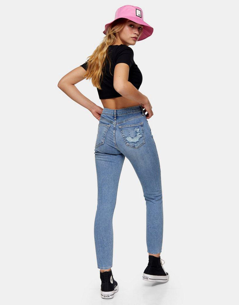 Topshop Petite Jamie jeans with ripped Pocket detailing in mid blue商品第2张图片规格展示