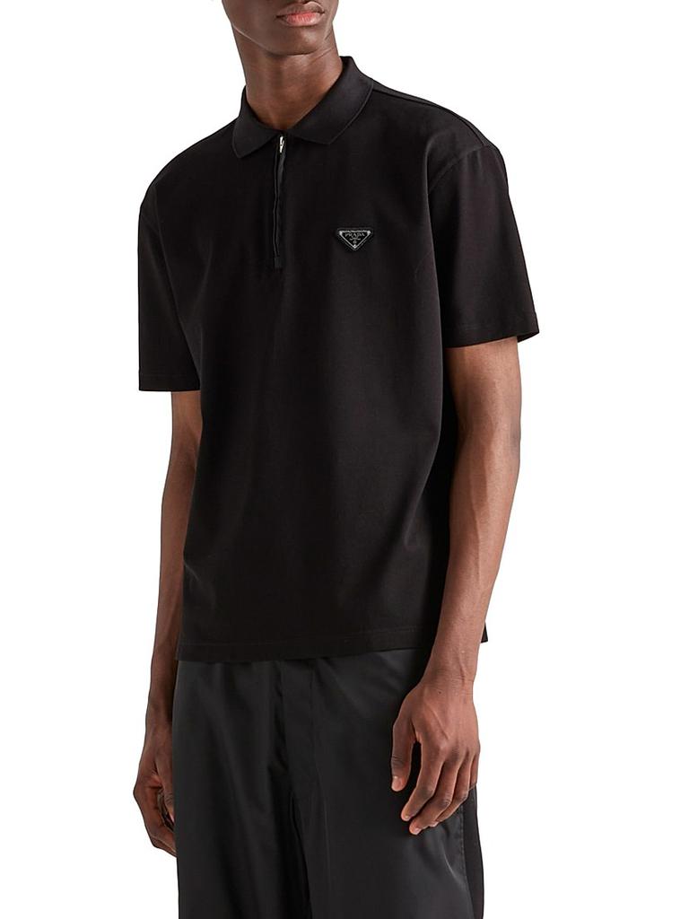 Prada Piqué Polo Shirt with Re-Nylon Details - Polo Shirts - Free