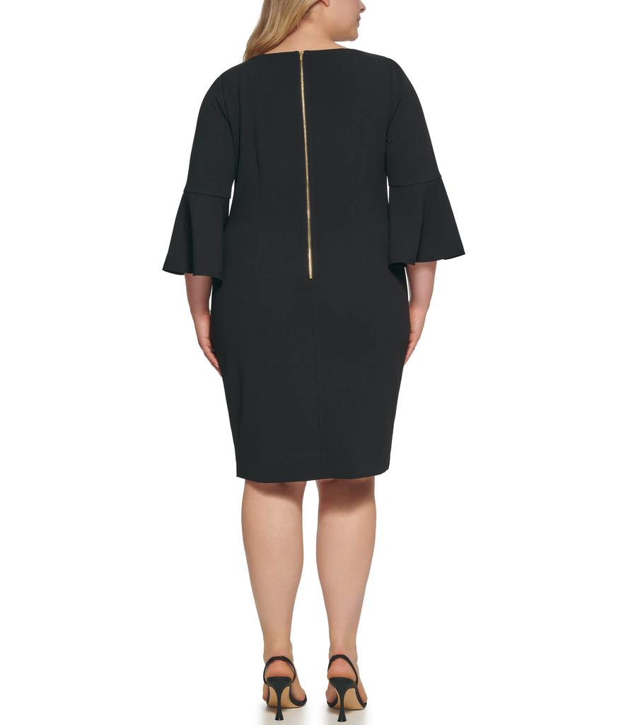 Plus Size Scuba Crepe Sheath Dress with Bell Sleeve商品第2张图片规格展示