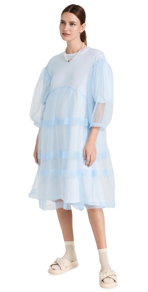Simone Rocha 层褶网面罩层标志性衣袖连衣裙商品第1张图片规格展示
