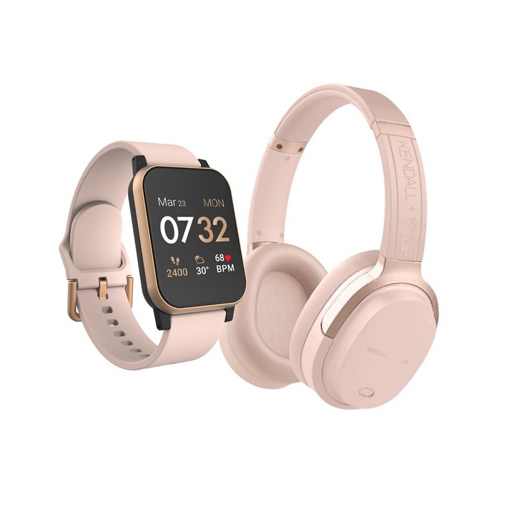 Women's Rose, Blush Silicone Strap Smartwatch with Bluetooth Headphone Set 34mm商品第1张图片规格展示