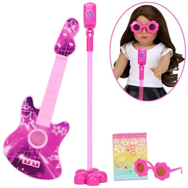 商品Teamson|Sophia’s Guitar, Sunglasses and Microphone for 18" Dolls, Pink,价格¥167,第1张图片