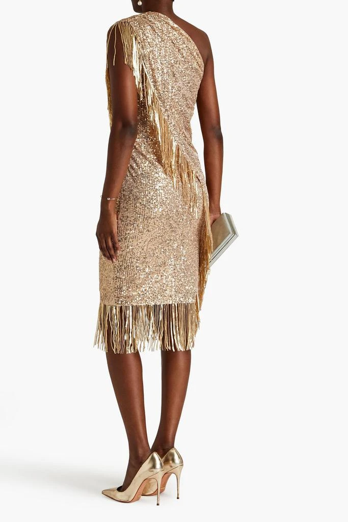 商品Badgley Mischka|One-shoulder wrap-effect sequined mesh midi dress,价格¥1688,第3张图片详细描述