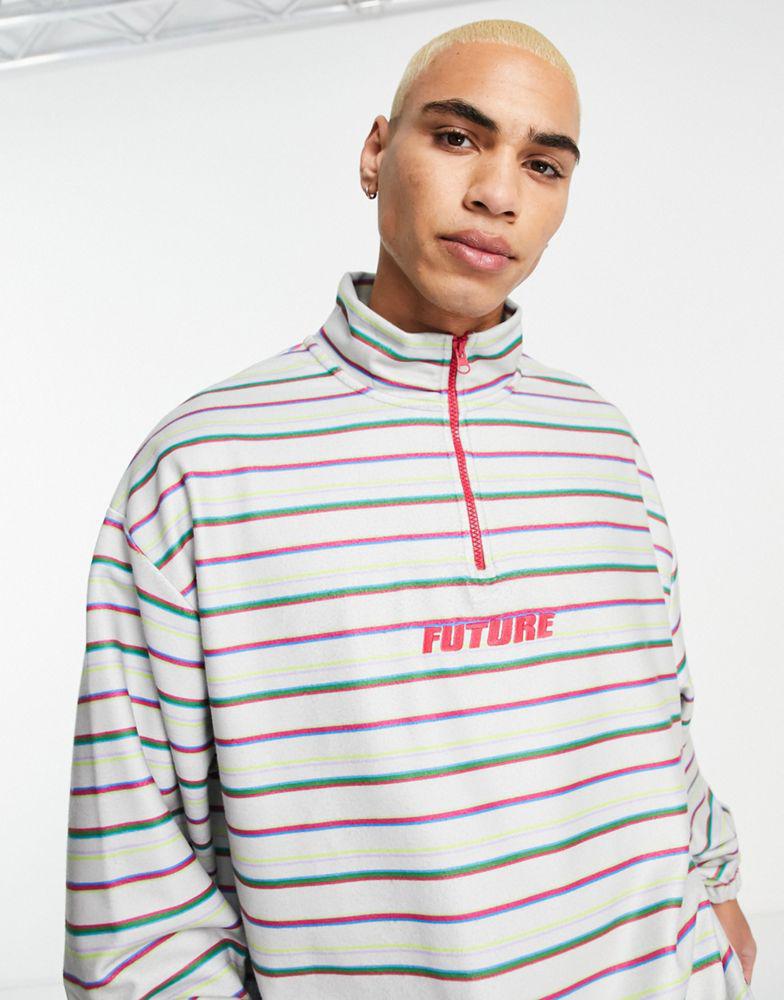 ASOS DESIGN oversized half zip fleece festival sweatshirt in stripe with chest print商品第3张图片规格展示