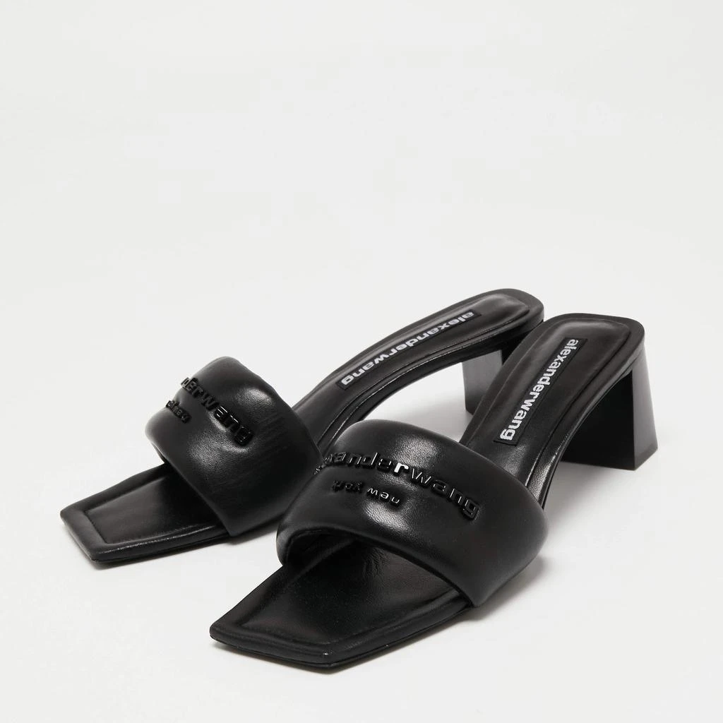 商品[二手商品] Alexander Wang|Alexander Wang Black Leather Anya Logo Slide Sandals Size 39.5,价格¥1470,第2张图片详细描述