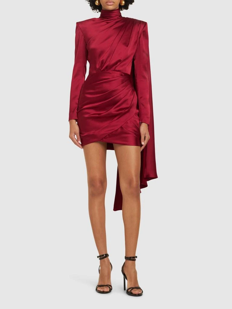 商品Zuhair Murad|High Neck Satin Mini Dress W/side Cape,价格¥11359,第1张图片详细描述