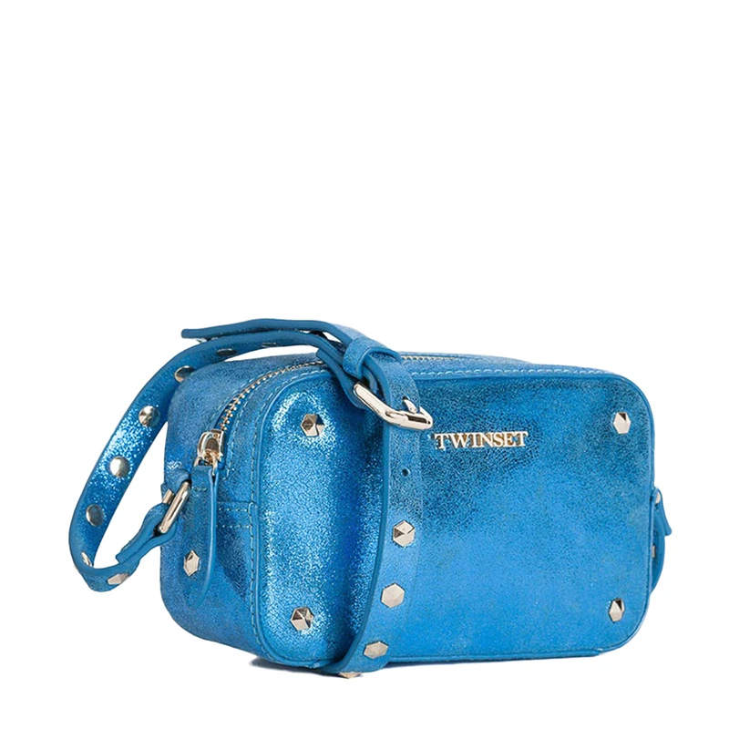 TWINSET 女士蓝色牛皮拼涤纶里衬斜挎包 OS8TBN-02403 商品