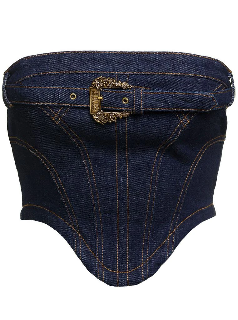 商品Versace|Versace Jeans Couture Baroque Buckled Denim Cropped Top,价格¥1241,第3张图片详细描述