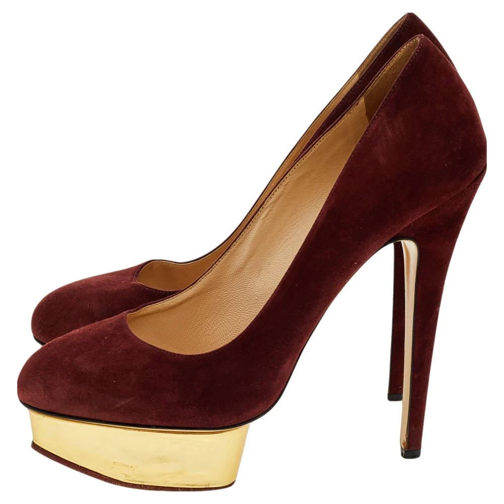 商品[二手商品] Charlotte Olympia|Charlotte Olympia Burgundy Suede Dolly Platform Pumps Size 40,价格¥1014,第4张图片详细描述