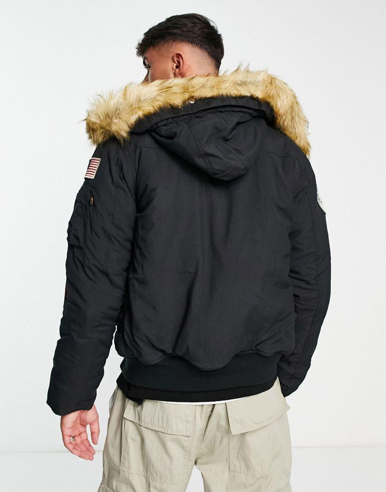 Alpha Industries Polar SV faux fur trim hooded bomber jacket in black商品第2张图片规格展示