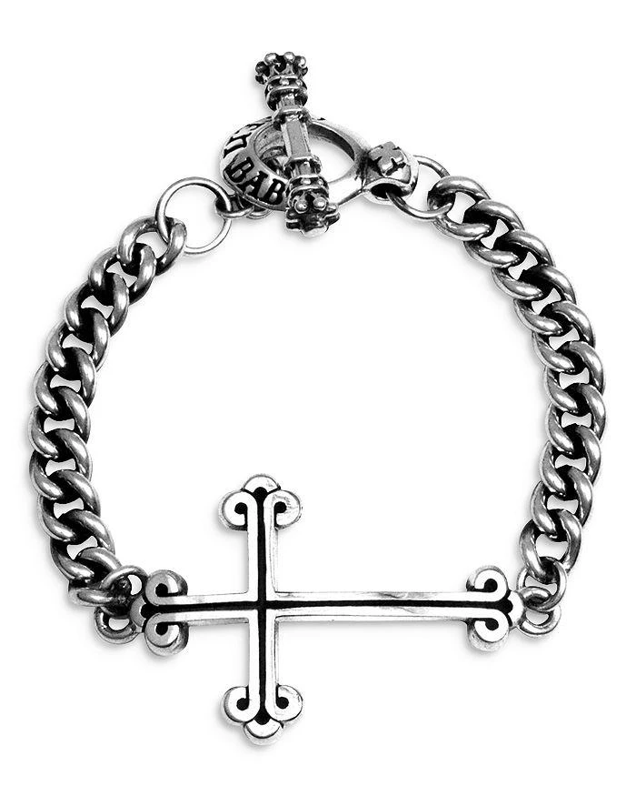 商品King Baby|Men's Sterling Silver East West Cross Curb Link Bracelet,价格¥4119,第1张图片详细描述