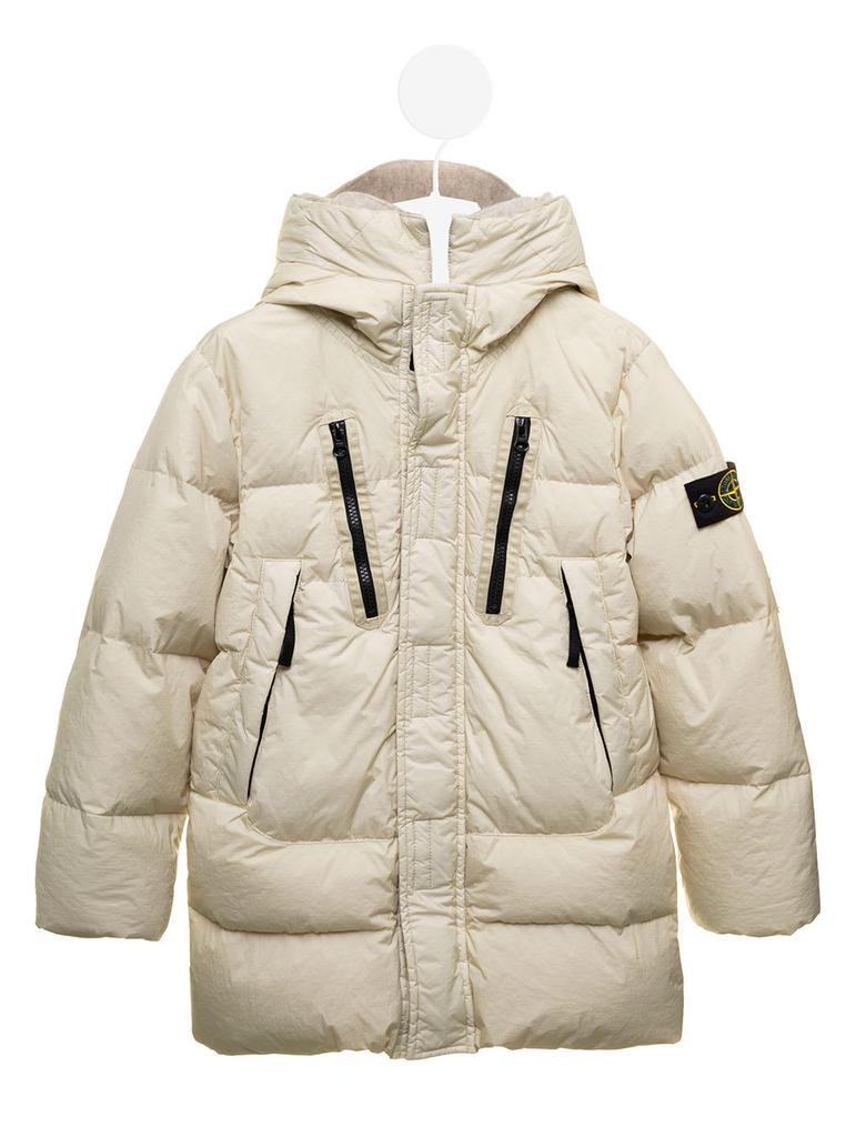 Stone Island Junior Beige Quilted Nylon Down Jacket With Logo Stone Island Kids商品第1张图片规格展示