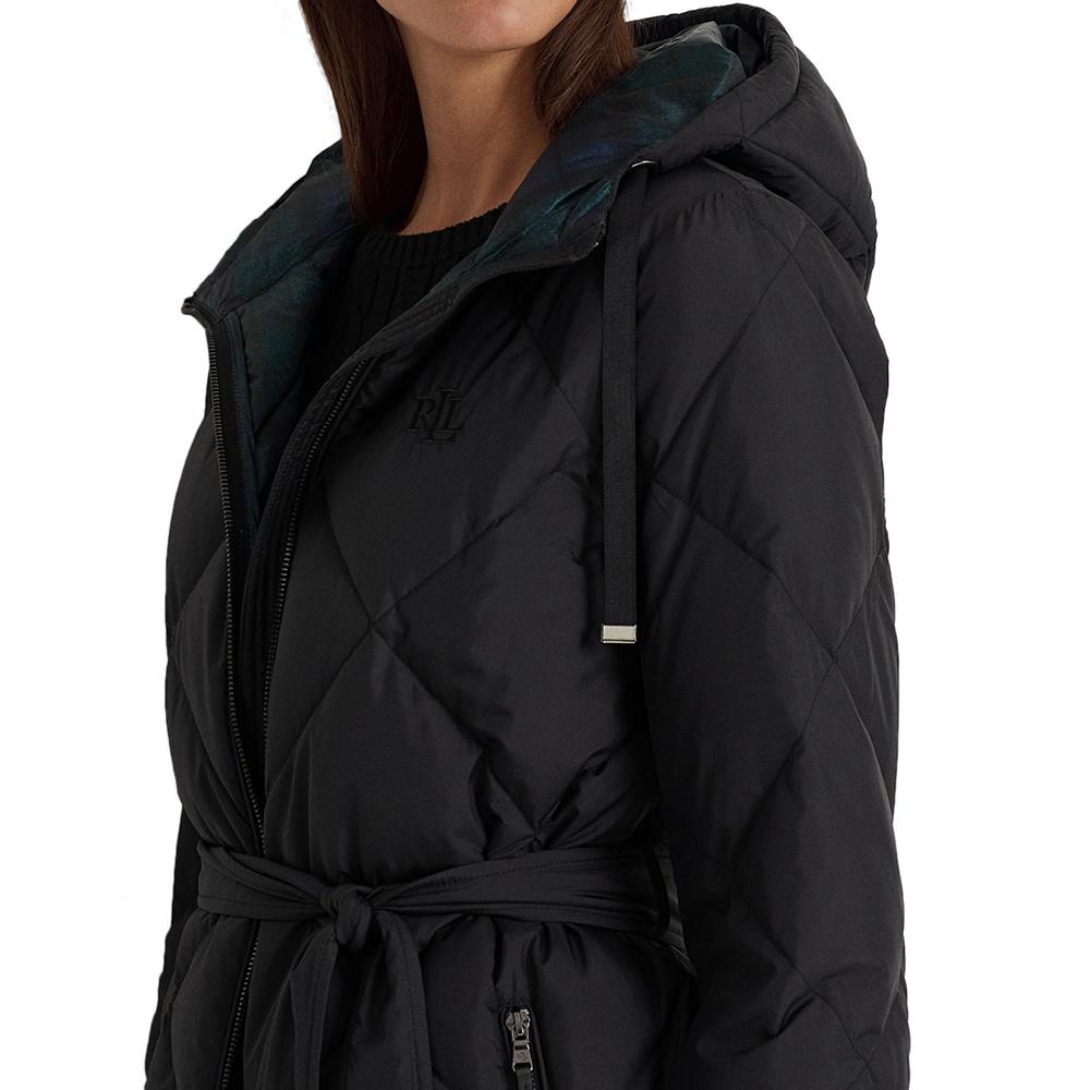 Women's Diamond Quilted Belted Hooded Puffer Coat商品第4张图片规格展示