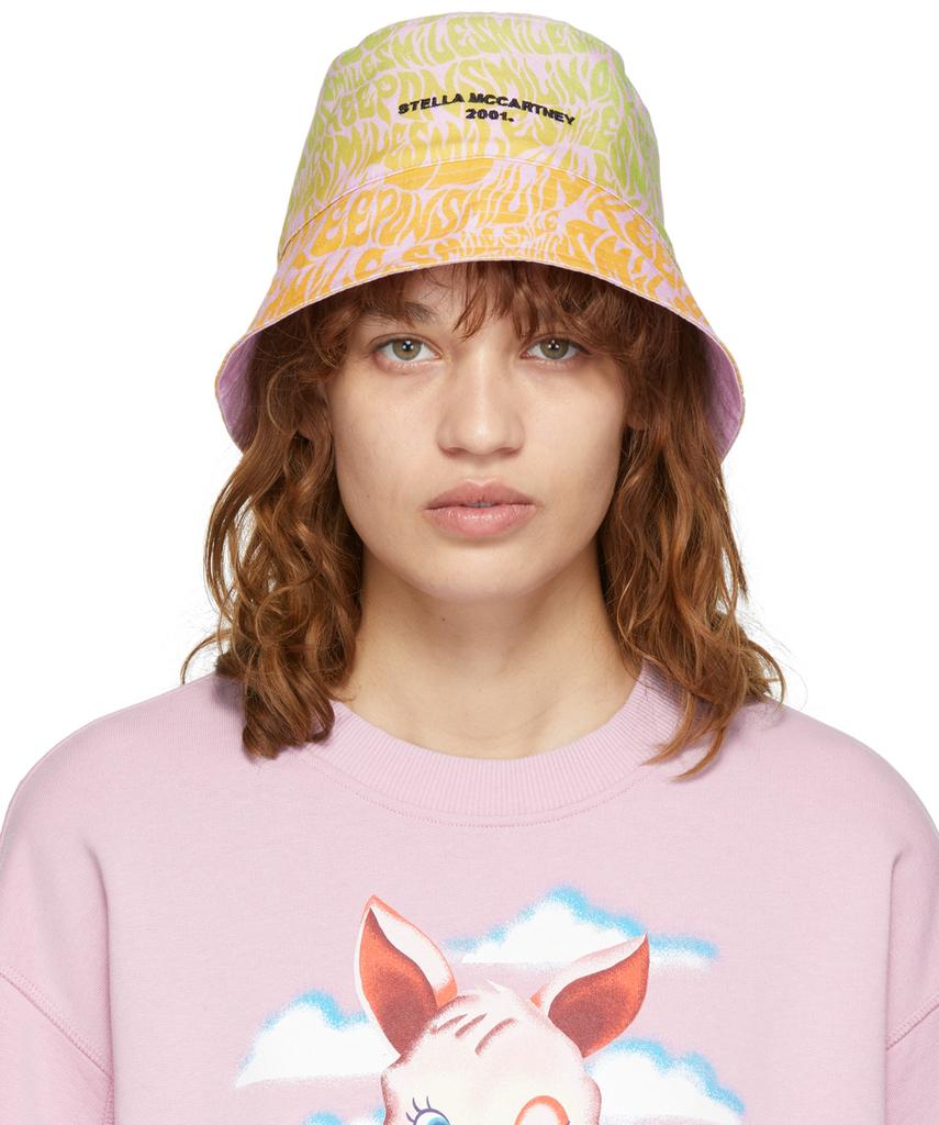 Reversible Pink & Multicolor Cotton Bucket Hat商品第1张图片规格展示
