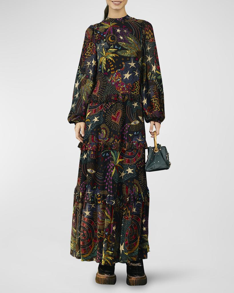 Amazonia Puff-Sleeve Printed Maxi Dress商品第1张图片规格展示