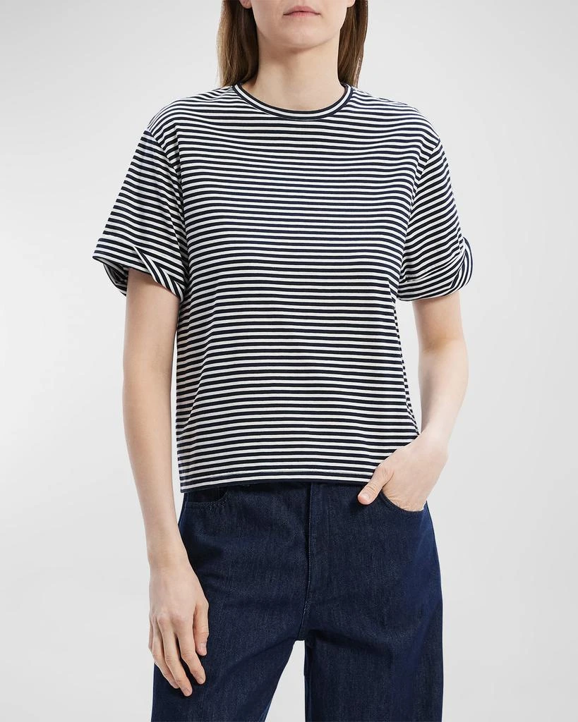 商品Theory|Boxy Rolled-Sleeve Striped Cotton T-Shirt,价格¥266,第1张图片