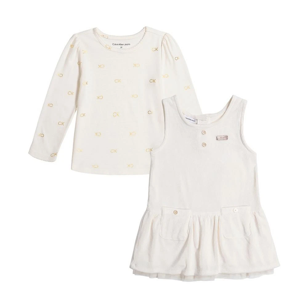 商品Calvin Klein|Little Girls Logo Jersey T-shirt and Ribbed Velour Peplum Jumper, 2 Piece Set,价格¥89,第1张图片