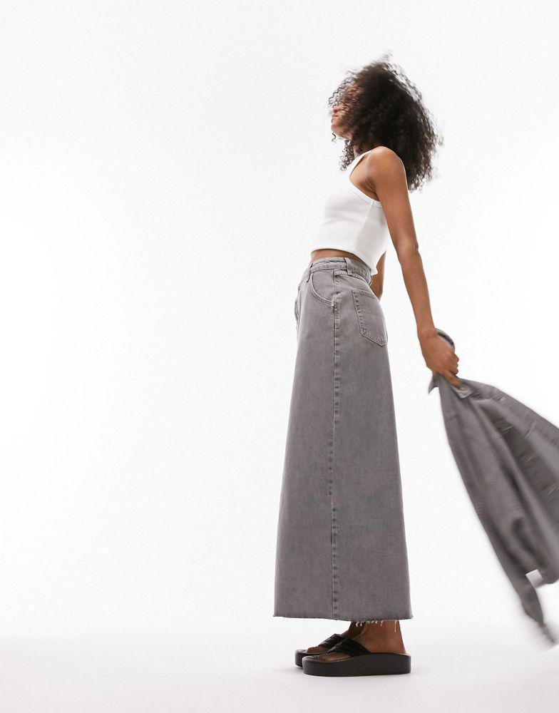 Topshop denim maxi skirt in grey商品第1张图片规格展示