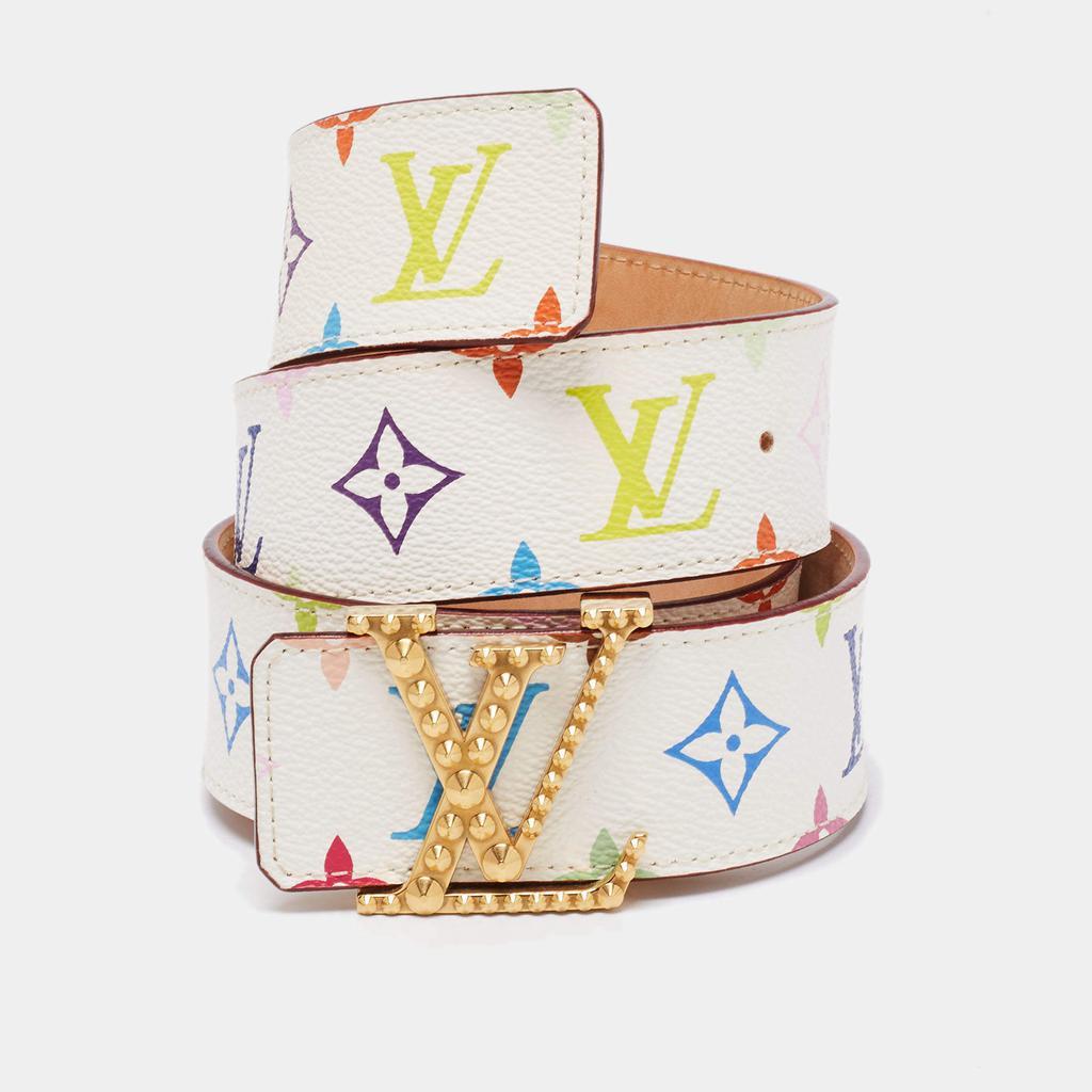 商品[二手商品] Louis Vuitton|Louis Vuitton White Multicolore Monogram Canvas Studded LV Initiales Belt 80CM,价格¥4193,第1张图片