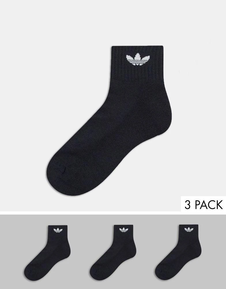 商品Adidas|adidas Originals 3 pack ankle socks in black with trefoil,价格¥79,第1张图片