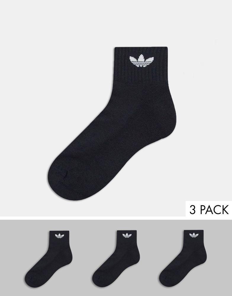商品Adidas|adidas Originals 3 pack ankle socks in black with trefoil,价格¥89,第1张图片