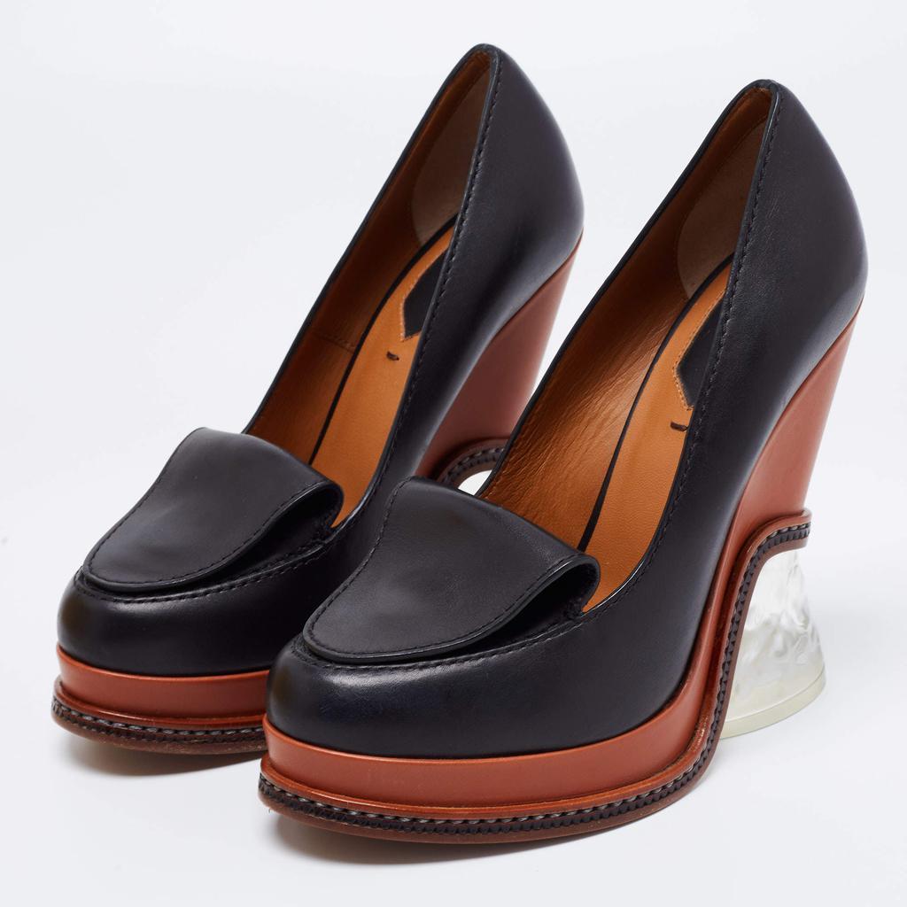 商品Fendi|Fendi Black Leather Ice Heel Loafer Pumps Size 36,价格¥4746,第4张图片详细描述