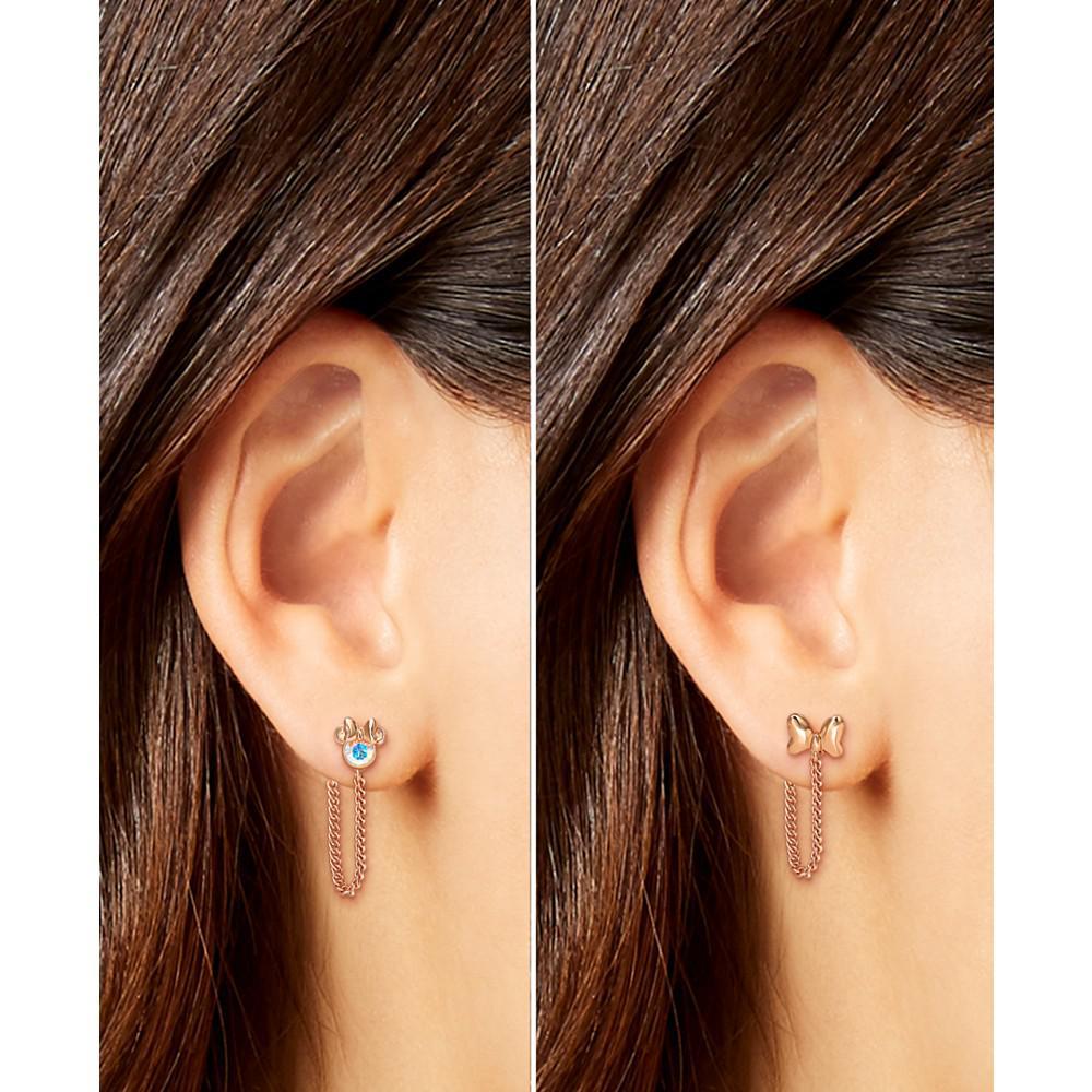商品Disney|Crystal Minnie Mouse & Bow Mismatch Front to Back Chain Drop Earrings in 18k Rose Gold-Plated Sterling Silver,价格¥554,第4张图片详细描述