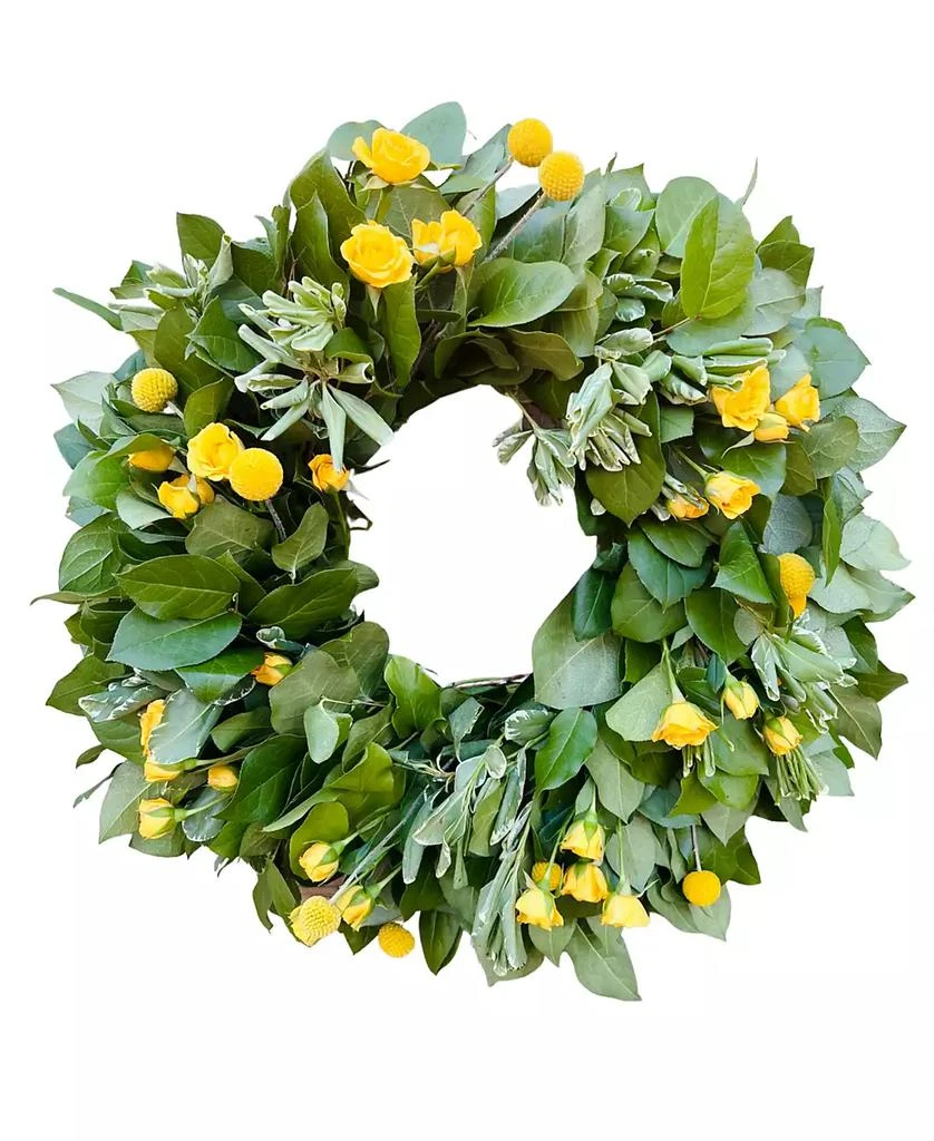 商品GreenishBlu|Fresh Real Yellow Rose and Salal Spring Wreath,价格¥733,第1张图片