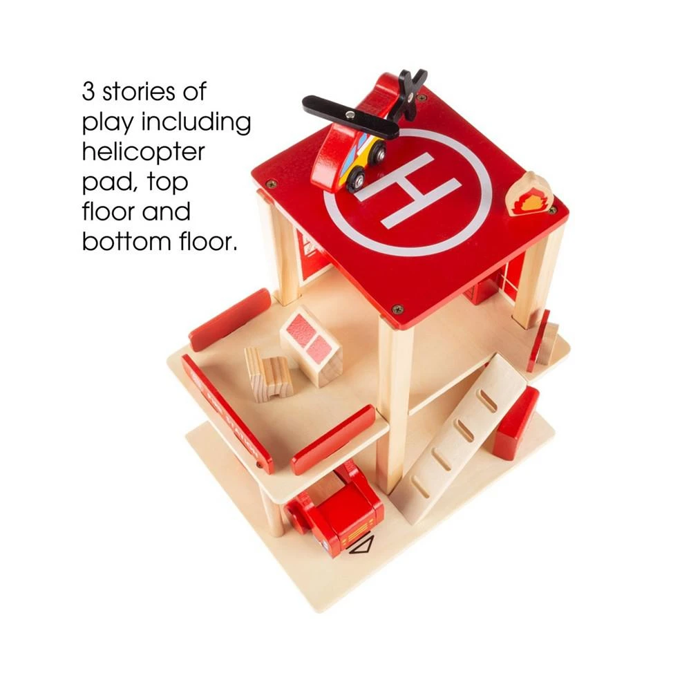 商品Trademark Global|Hey Play Fire Station Playset - Wooden Firehouse, Truck, Helicopter And Fun Firefighting Accessories, 3-Level Pretend Play Dollhouse,价格¥225,第3张图片详细描述