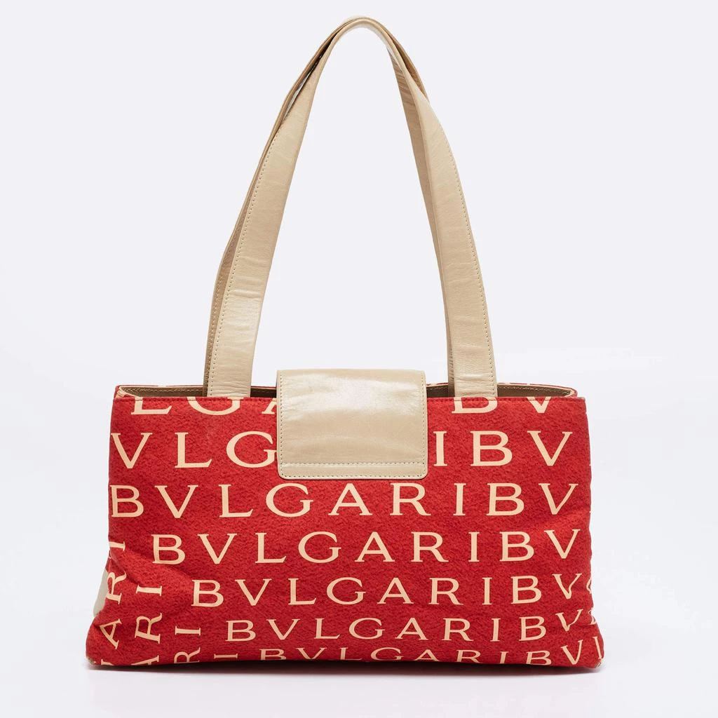 商品[二手商品] BVLGARI|Bvlgari Red/Beige Logo Mania Fabric and Leather Baguette Bag,价格¥1174,第4张图片详细描述