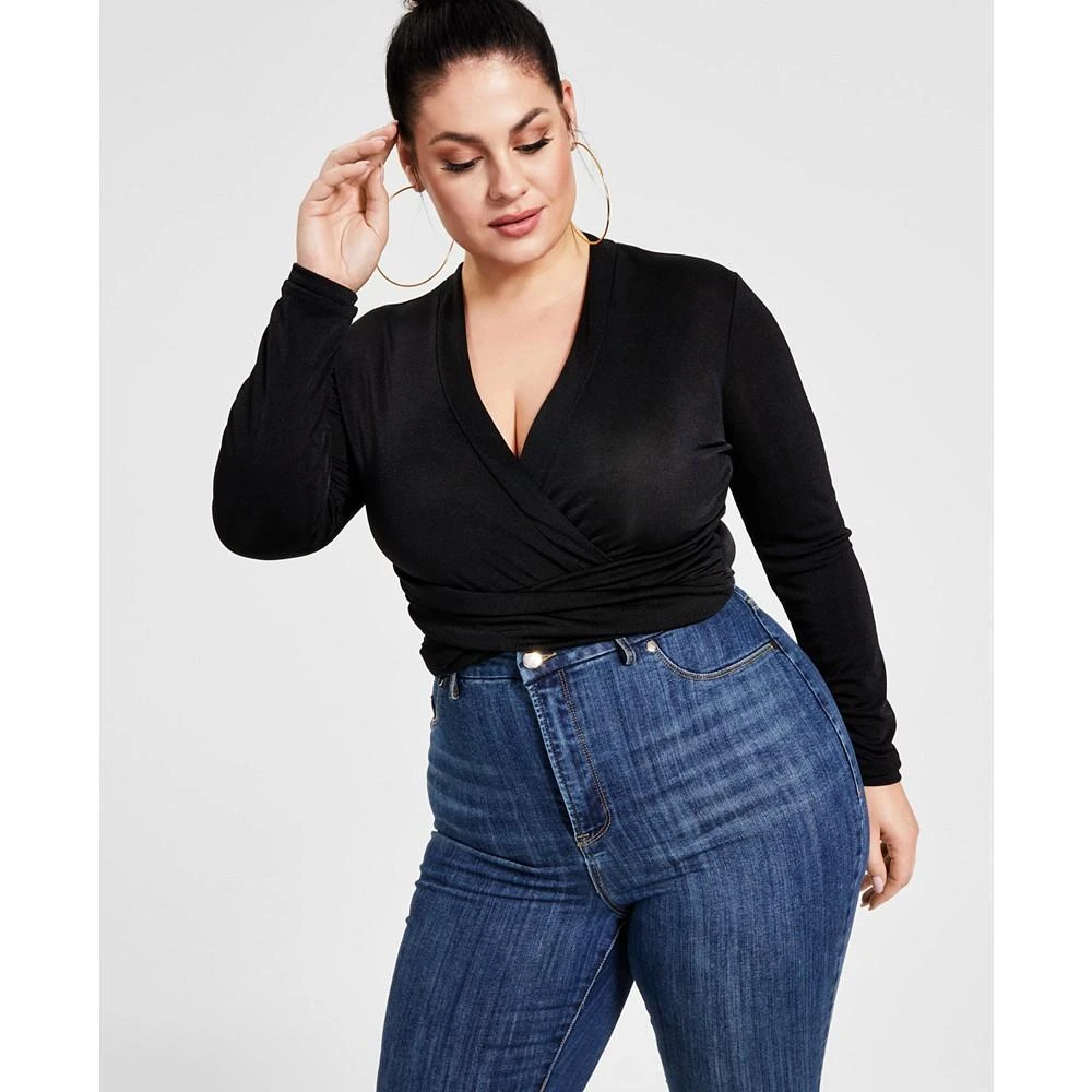 商品Nina Parker|Trendy Plus Size Crossover Bodysuit,价格¥107,第4张图片详细描述