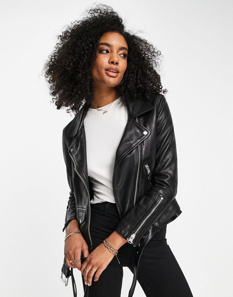 AllSaints Luna oversized leather biker jacket in black商品第1张图片规格展示