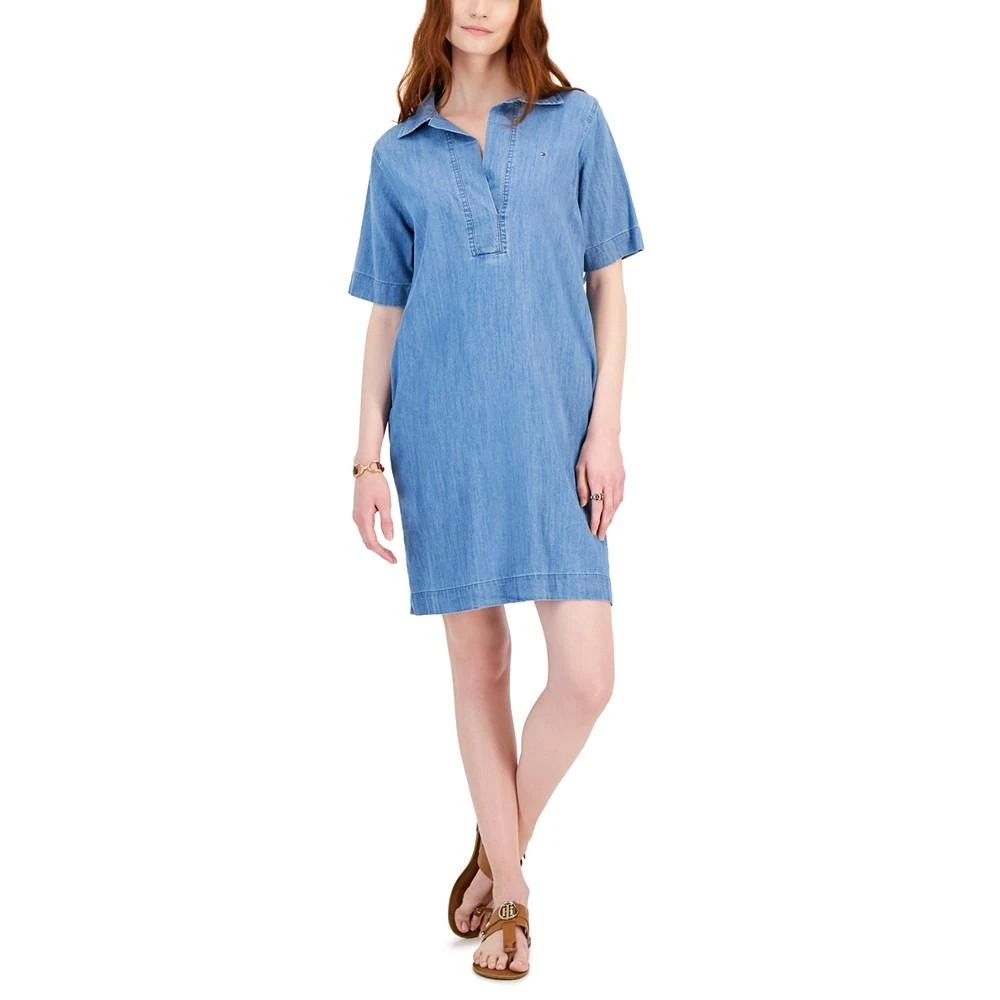 商品Tommy Hilfiger|Women's Popover Short-Sleeve Chambray Dress,价格¥441,第1张图片