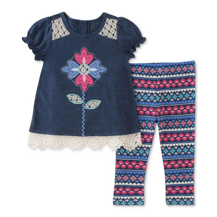 商品KIDS HEADQUARTERS|2-Pc. Lace-Trim Flower Tunic & Leggings Set, Baby Girls (0-24 months),价格¥73,第1张图片