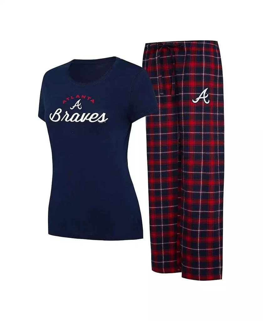 商品Concepts Sport|Women's Navy, Red Atlanta Braves Arctic T-shirt and Flannel Pants Sleep Set,价格¥411,第1张图片