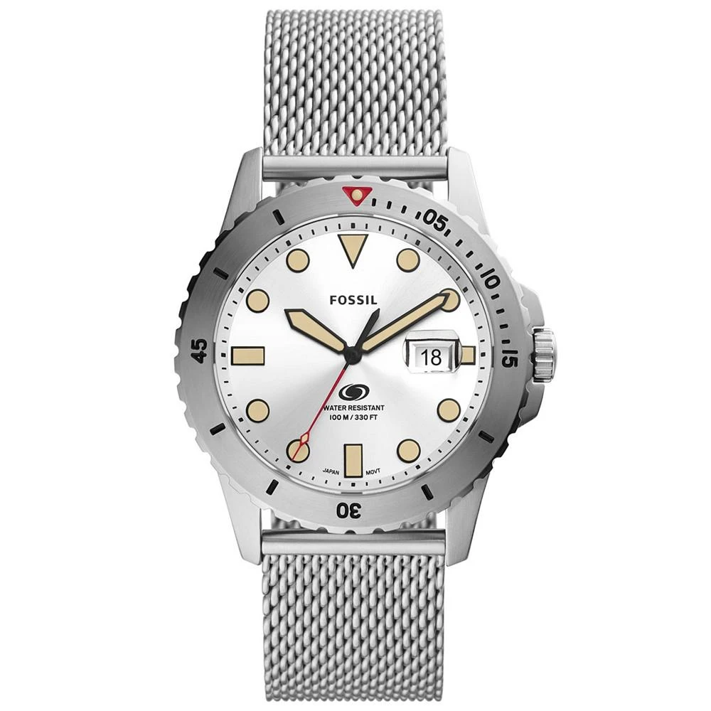 商品Fossil|Men's Fossil Blue Silver-Tone Stainless Steel Mesh Watch, 42mm,价格¥773,第1张图片