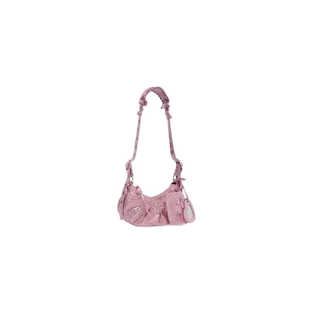 包邮包税【预售7天发货】 BALENCIAGA巴黎世家 24春夏 女士 单肩包 Women's Le Cagole Xs Shoulder Bag With Rhinestones in Pink 671309210G25872 商品
