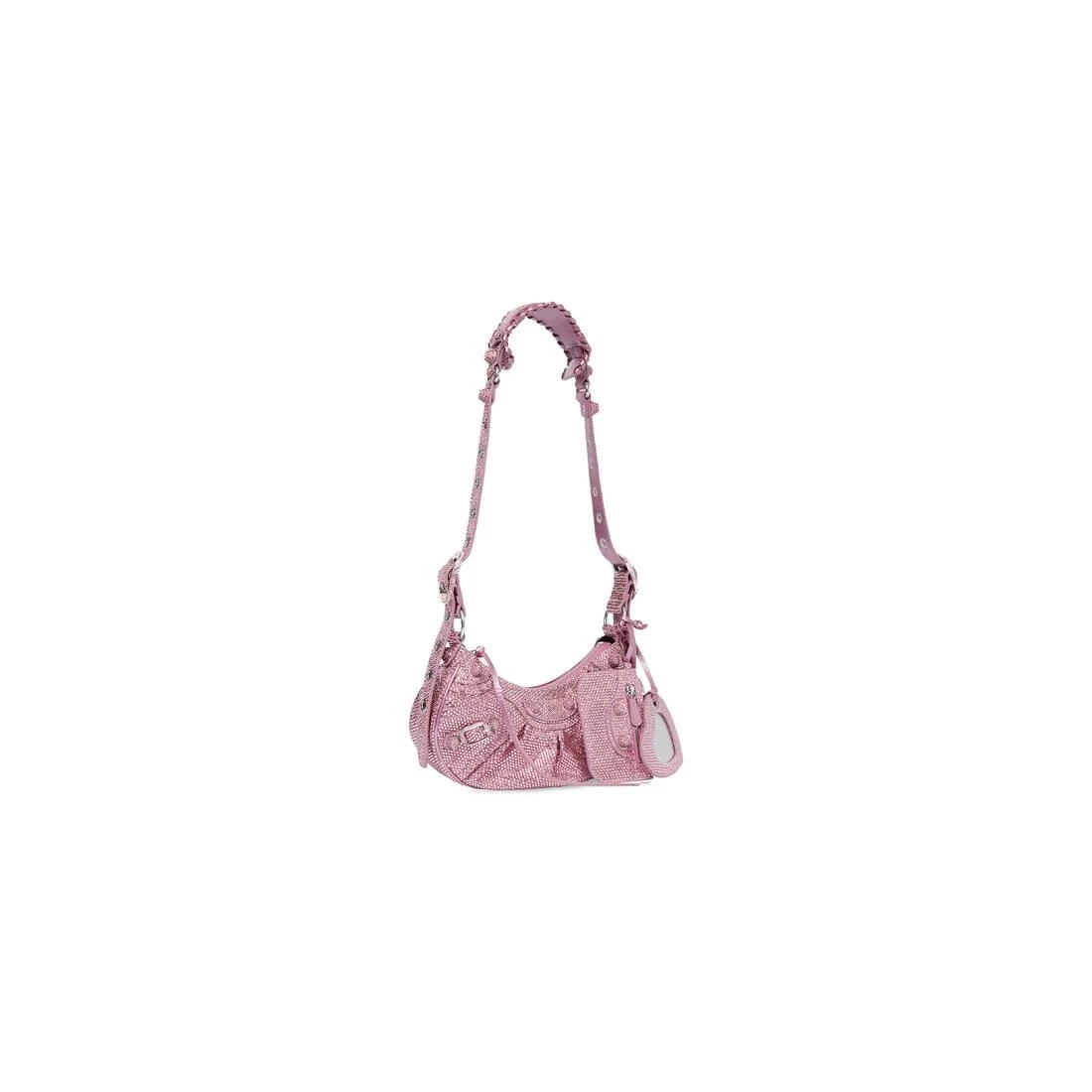 【预售】 巴黎世家 24秋冬 女士 单肩包 Women's Le Cagole Xs Shoulder Bag With Rhinestones in Pink 671309210G25872 商品