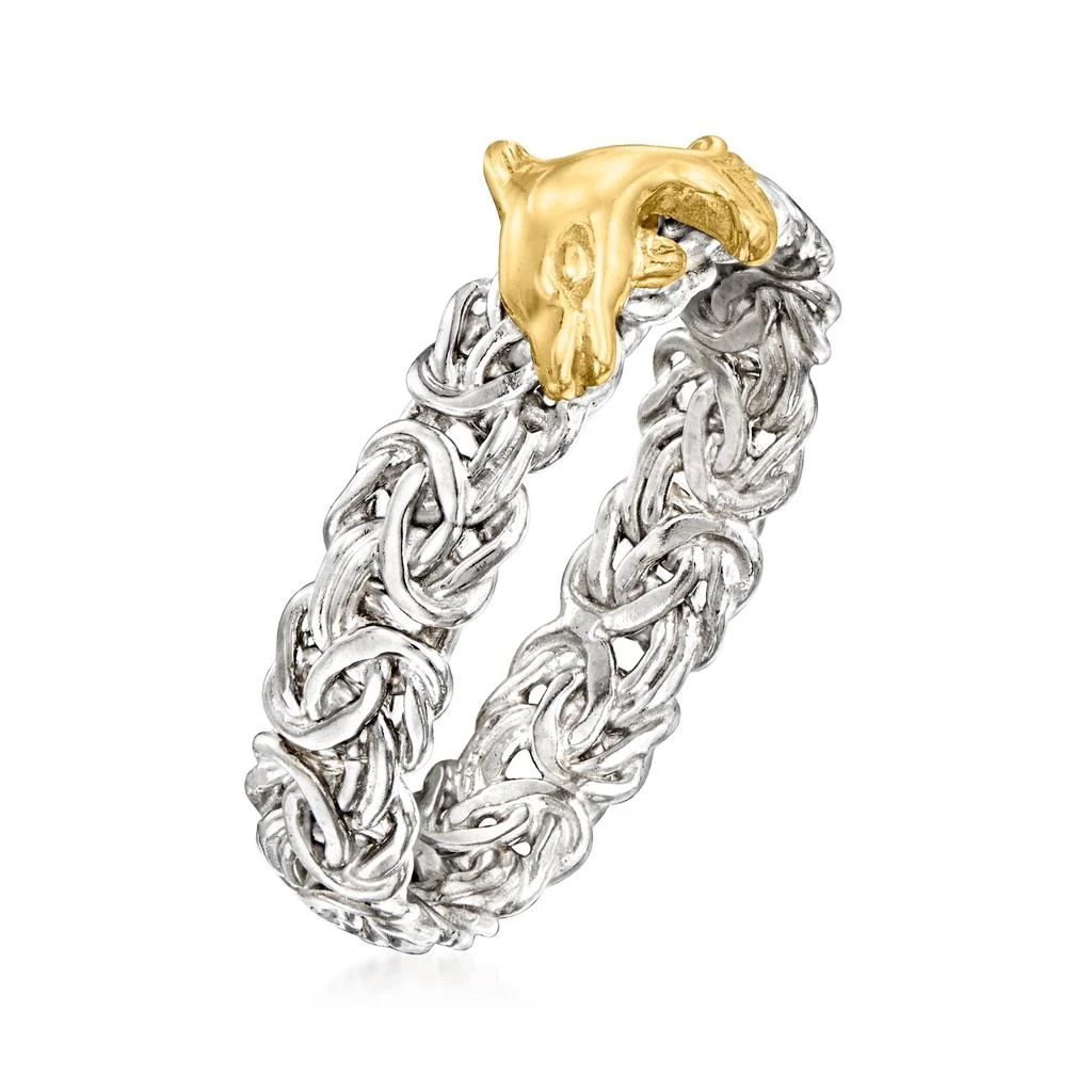 商品Ross-Simons|Ross-Simons Sterling Silver and 14kt Yellow Gold Dolphin Byzantine Ring,价格¥783,第2张图片详细描述