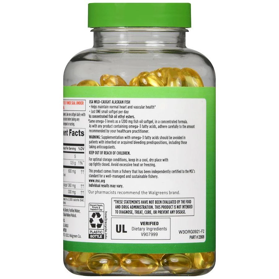 商品Walgreens|Wild Caught Alaskan Half-the-Size Fish Oil with Omega-3 Softgels (200 days),价格¥193,第5张图片详细描述