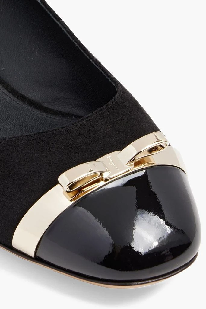 商品Salvatore Ferragamo|Vulci bow-embellished patent leather and suede ballet flats,价格¥3260,第4张图片详细描述