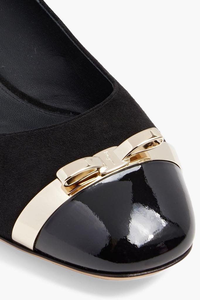 商品Salvatore Ferragamo|Vulci bow-embellished patent leather and suede ballet flats,价格¥3205,第6张图片详细描述