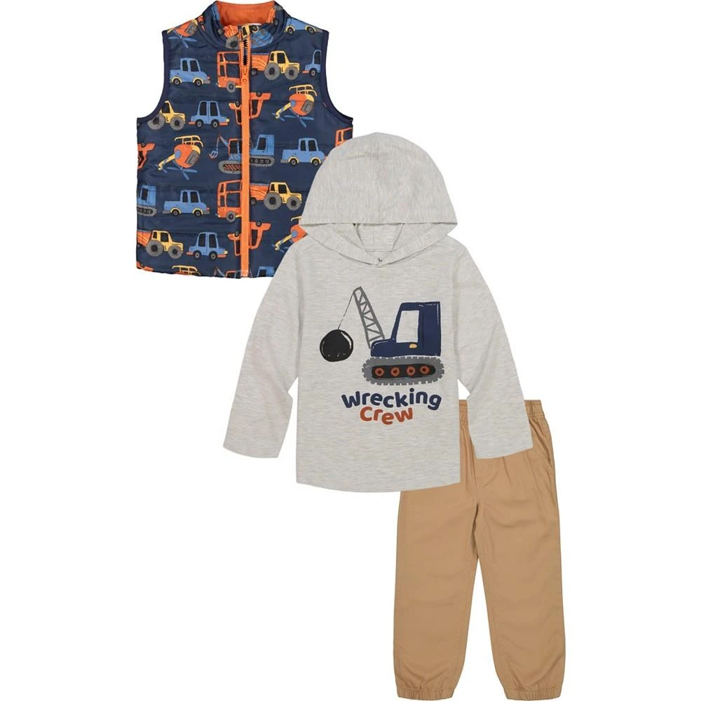 商品KIDS HEADQUARTERS|Baby Boys Hooded T-shirt, Quilted Vest and Twill Joggers, 3 Piece Set,价格¥166,第1张图片