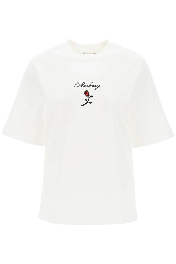 商品Burberry|T-shirt with embroidery and flocked rose,价格¥3115,第1张图片