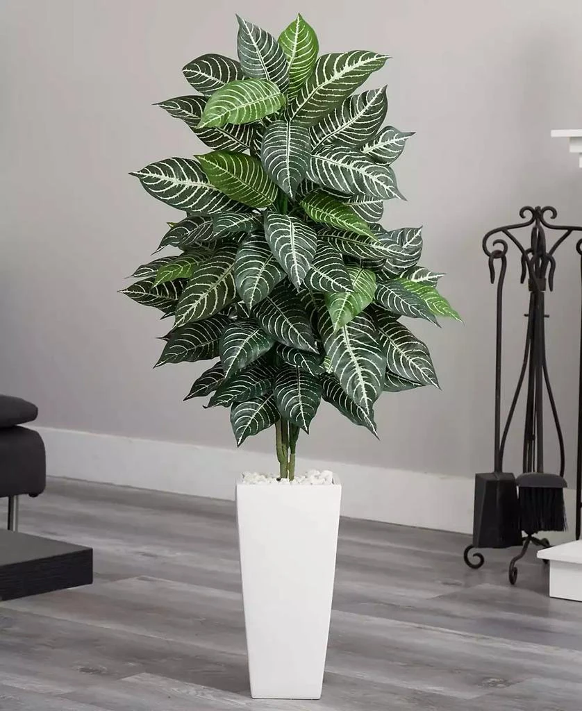 商品NEARLY NATURAL|4' Zebra Artificial Plant in White Tower Planter,价格¥733,第3张图片详细描述
