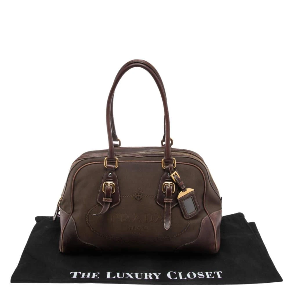 Prada Brown Leather and Canvas Bowling Bag 商品
