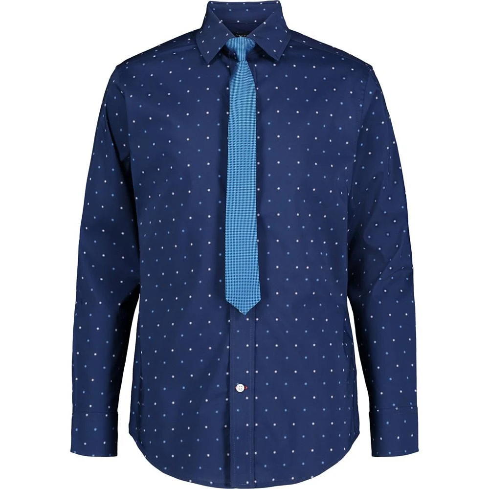 商品Tommy Hilfiger|Big Boys Long Sleeve Stretch Circle Dot Print Shirt with Tie,价格¥133,第1张图片